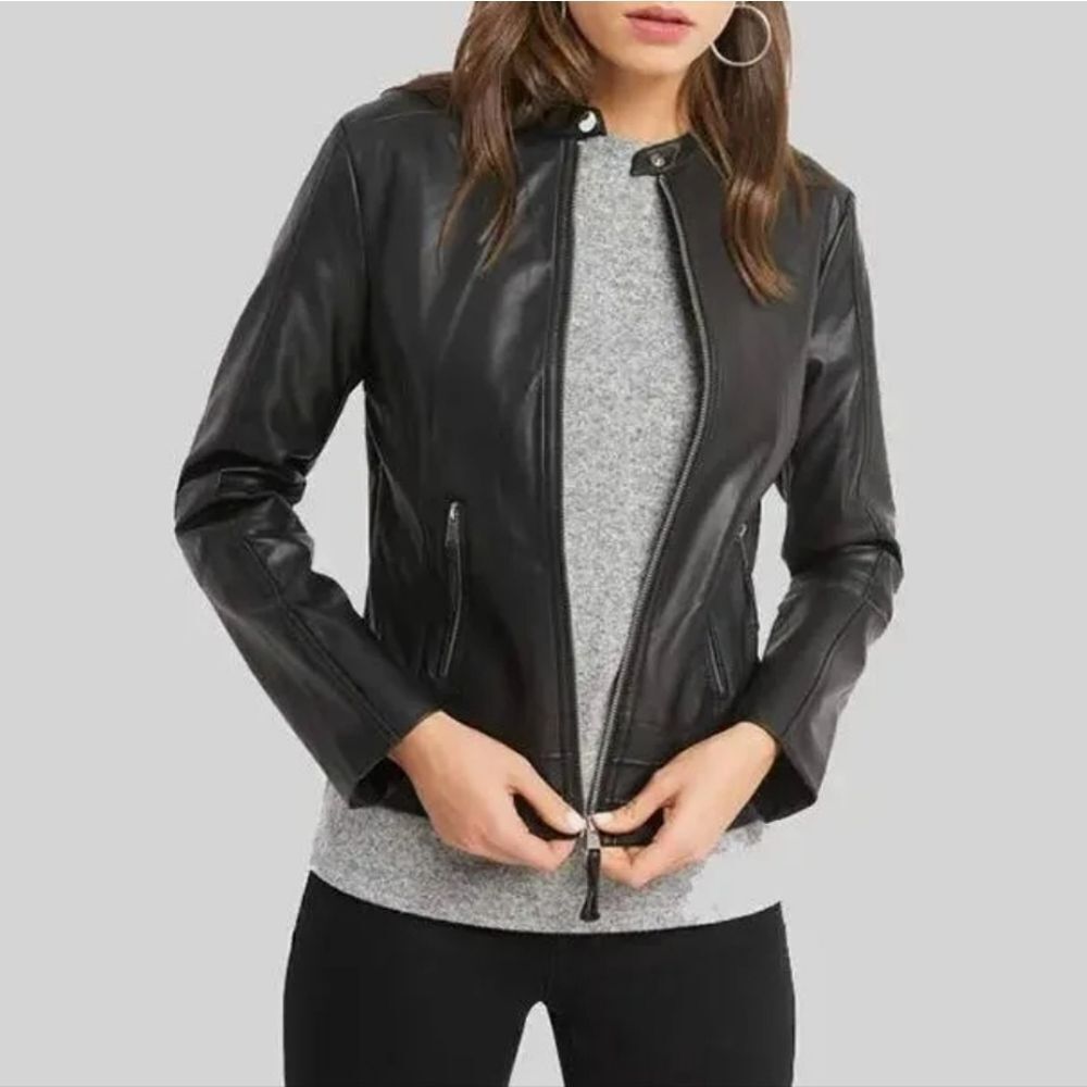 Medium Black Leather jacket, soft lime butter